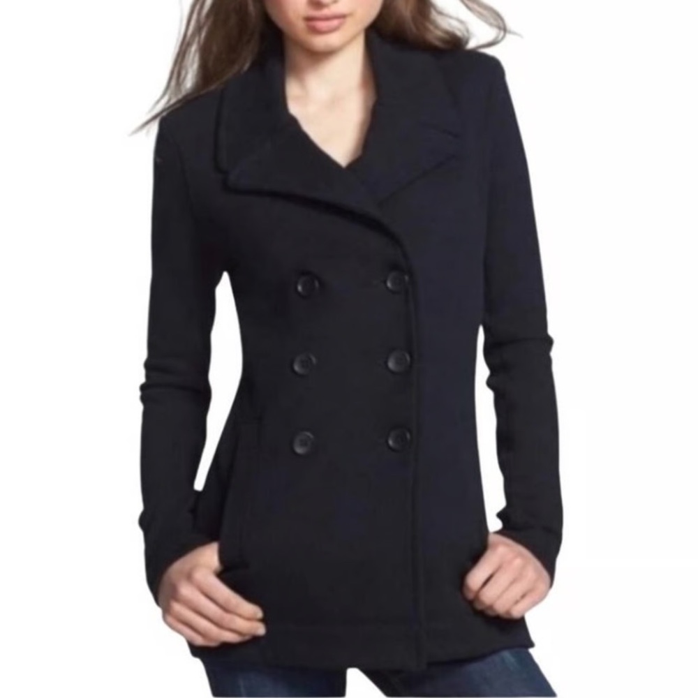 James Perse Vintage Blue Gray Double Breasted Cotton Blazer Jacket